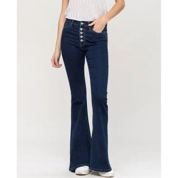 Buckle Dark Blue Flare Jeans - Picture 1 of 6